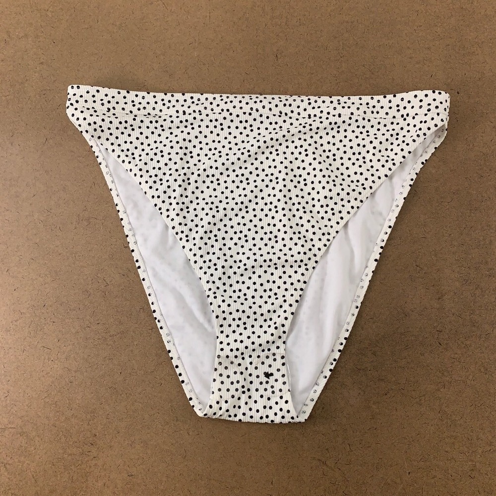 South Beach Womens High Waisted Bikini Swim Bottom White Black Polka Dot 24 New